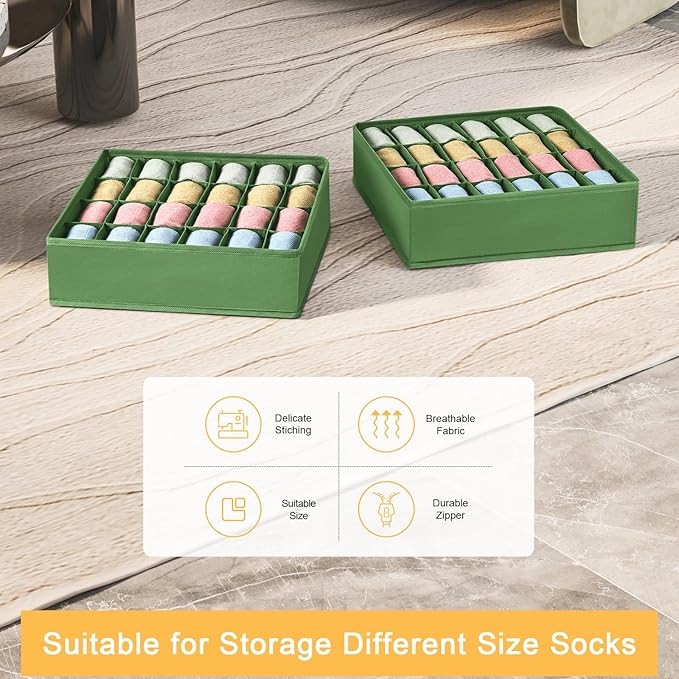 Joyoldelf Sock Drawer Organizer Divider 2 Packs Underwear Organizer, 24 Cell