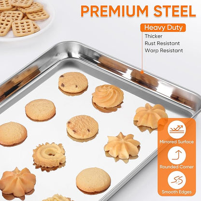 LIANYU Stainless Steel Baking Sheet Pans of 2, 12.4x9.7 Inch Quarter Sheet Pan