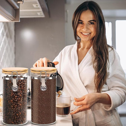 Glass Coffee Canister Coffee Containers for Ground Coffee Coffee Bean Storage Airtight Seal with Locking Clamp, Coffee Bar Accessories Perfect for Kitchen Storage