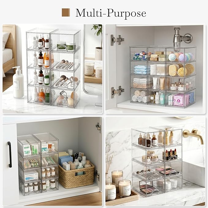 8 Pack Small Clear Stackable Acrylic Storage Boxes Storage Drawers, Storage