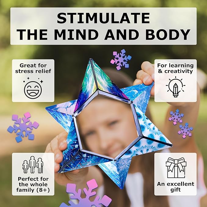 SHASHIBO Shape Shifting Box - Award-Winning Fidget Toy w/ 36 Rare Earth Magnets - Fidget Cube Transforms Into Over 70 Shapes, Sensory Toy Gift for Kids, Teens, and Adults (Polar)