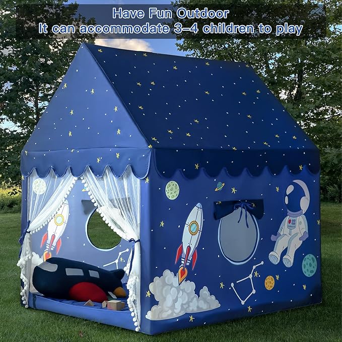 Kids Play Tent Playhouse Indoor Tent for Kids Boys Toddler, Large Castle Play House Bed Tents Spaceship Outer Space Rocket Blue