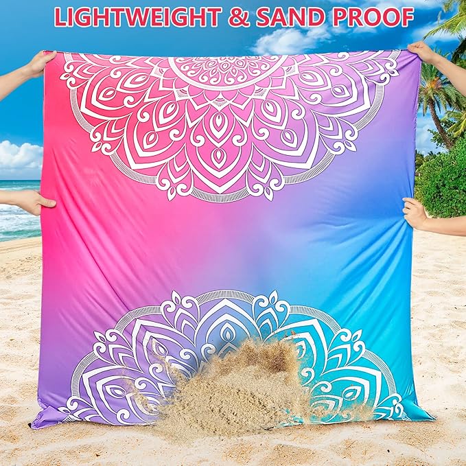 Beach Blanket Waterproof Sandproof Beach Mat 79" X 83"/10'x9'for 2-8 Adults Quick Drying Outdoor Picnic Mat Beach Accessories for Travel, Camping, Hiking