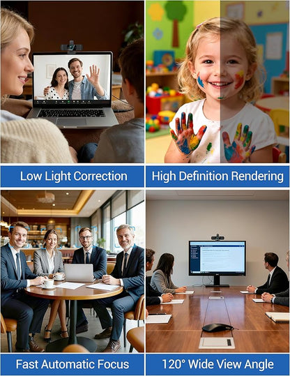 RUWBY QHD 2K Webcam with Built-in Dual Mics, Wide-Angle Lens, Privacy Cover