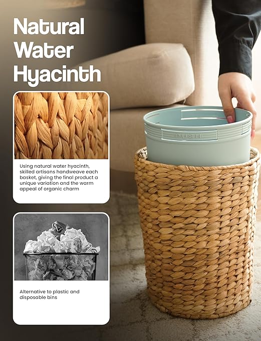 Set of 2 Wicker Trash Can with Lid
