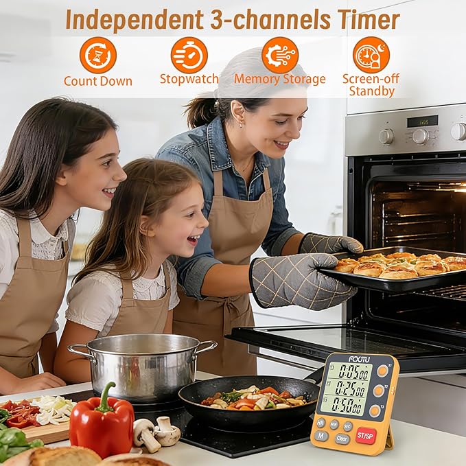 Digital Dual Triple Kitchen Timer, 3-Channel Magnetic Countdown Timer