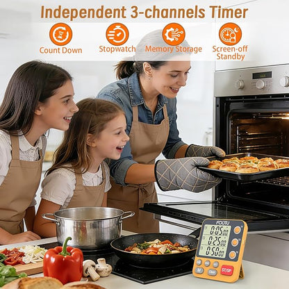 Digital Dual Triple Kitchen Timer, 3-Channel Magnetic Countdown Timer