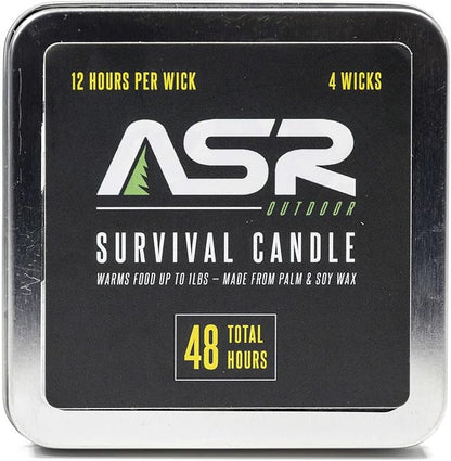 ASR Outdoor 48 Hour Survival Candle for Camping Emergency Fire Starter in Tin, 4 Wick