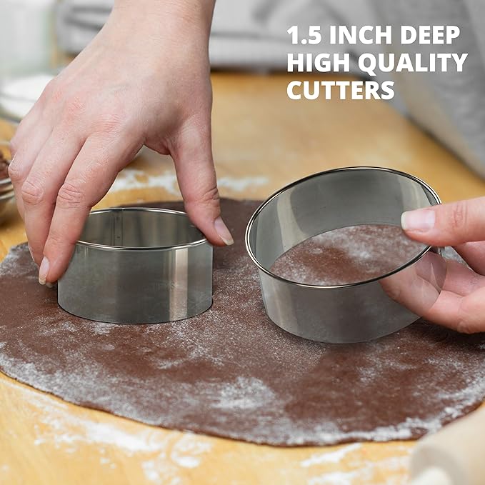 Cookie Cutter Set, Measuring 2'', Round Metal Baking Rings