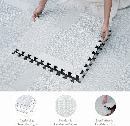 Popsykosy Premium Exercise & Baby Foam Play Mats - Stylish & Large Non-Toxic Puzzle Floor Mat - 6 Tiles - Spacious 6ft x 4ft - Peel-Resistant Reinforced Version - Soft, Thick, Waterproof -Totem Gray