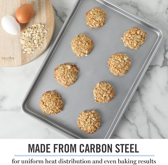 Martha Stewart Gallen 15 x 10 Inch Nonstick Carbon Steel Cookie Sheet – Silver