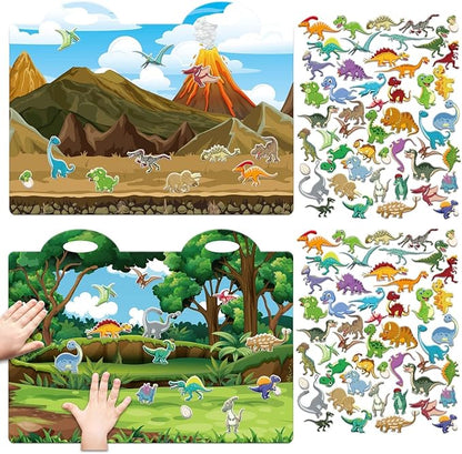 3D Dinosaurs Puffy Sticker Play Set Gifts Sticker Book Dinosaurs Window Gel Clings Decals Home Airplane Classroom Nursery Dinosaurs Party Supplies Decorations Removable 100 Reusable Puffy Stickers