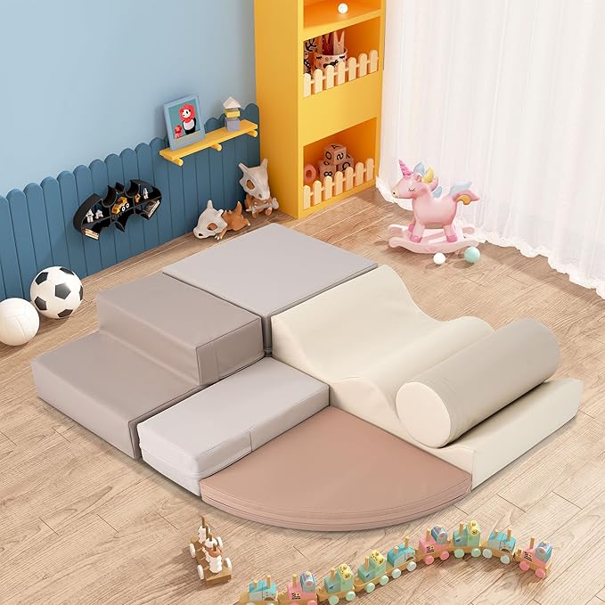 Merax Climbing Toys for Toddlers, Soft Climb and Crawl Playset Indoor Baby Soft Foam Blocks for Climbing, Crawling, 6-Piece