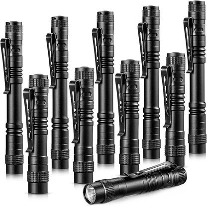 Honoson 10 Pieces Mini Pen Light Flashlight Small LED Pen Light Aluminum Pocket Flashlight with Clip for Inspection Camping Emergency Diary Lighting(3.5 Inches, 5.2 Inches)
