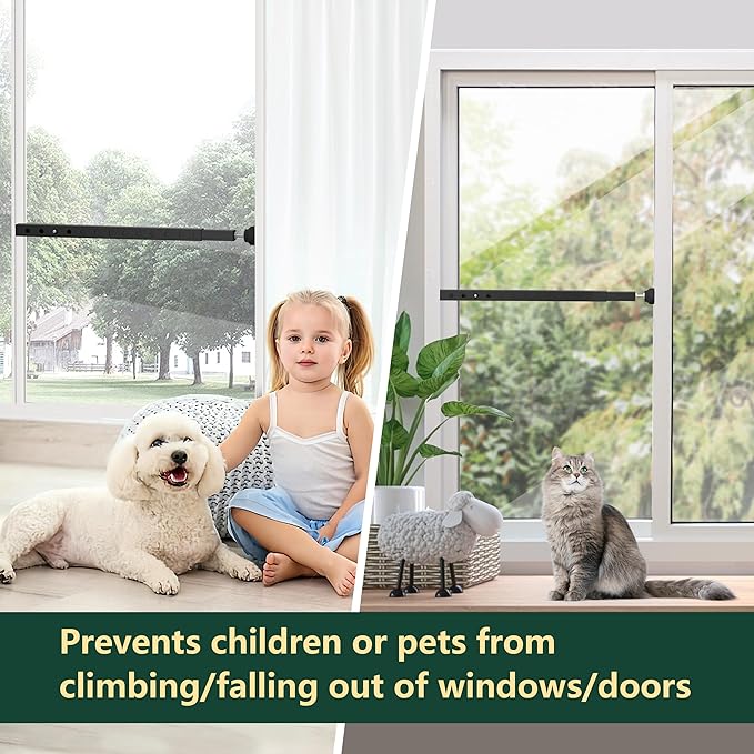 WooFog Adjustable Window Security Bars Vertical, Heavy Duty Sliding Patio Glass