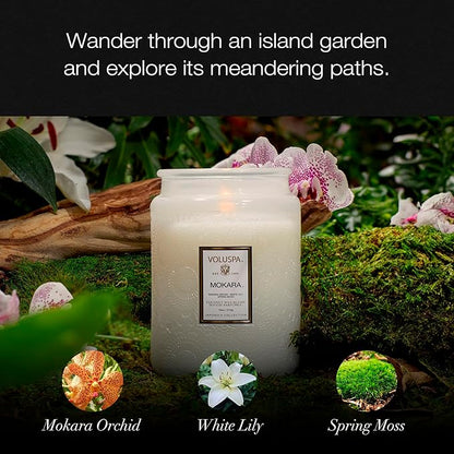 Voluspa Mokara, Large Candle Jar, 18 oz, 100 Hour Burn Time, Coconut Wax for Clean Burning, Handcrafted in the USA