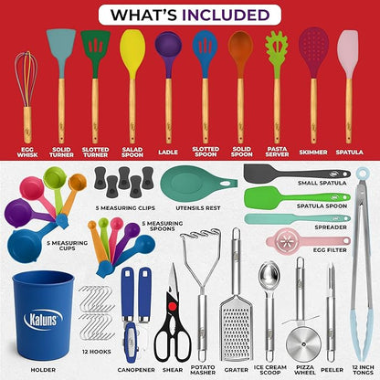 Kaluns 50 PCS Silicone Kitchen Utensils Set Complete Kitchen Set