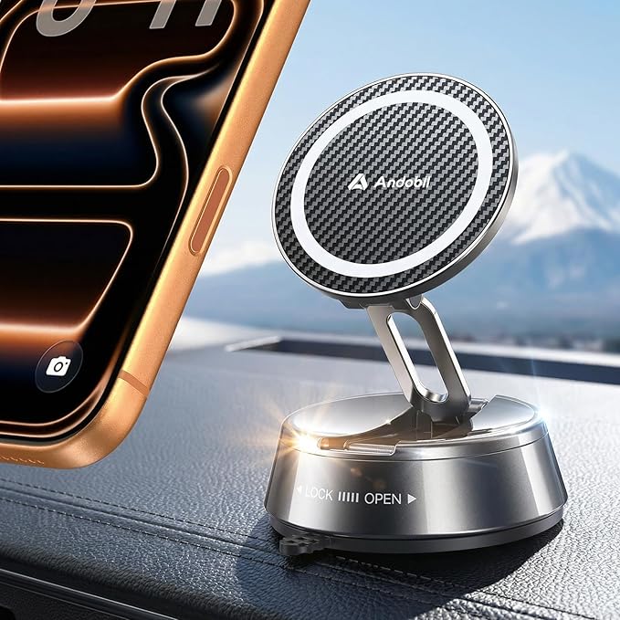 andobil 2026 Upgrade for Magsafe Car Mount [Strongest Suction & Magnet] Vacuum Magnetic Phone Holder for Car 360° Adjustable Car Cell Phone Holder Mount for iPhone 17 Pro Max 16/15/14/13/12