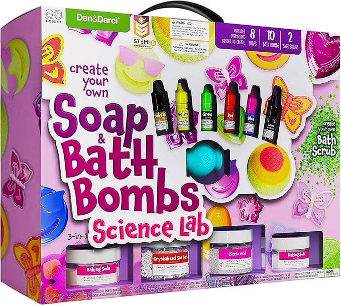 Dan&Darci Soap & Bath Bomb Making Kit for Kids, 3-in-1 Spa Science Kits, Christmas Craft Gifts for Girls & Boys Age 6-12 Year Old Girl Crafts: DIY Experiment Toys, Gift for Kid Ages