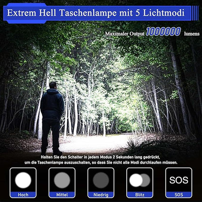 JAY-PARK LED Flashlights High Lumens Rechargeable - 10000 Lumen with 10800mAh Battery and LCD Power Display, 5 Lighting Modes, Zoomable, Long Beam(3000m) High Powered Flashlight for Camping, Emergency