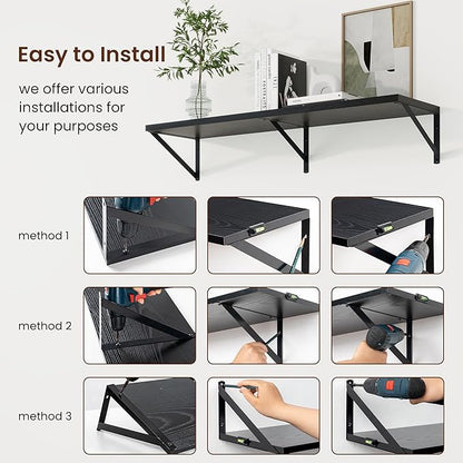 Axeman Deep Floating Shelves | 24 Inch Black Wall Shelves Set of 2 | 10 Inch