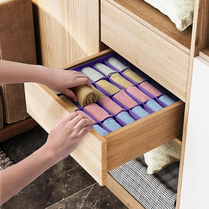 Joyoldelf Sock Drawer Organizer Divider 2 Packs Underwear Organizer, 24 Cell