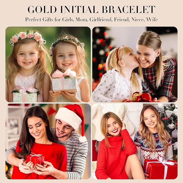 Gold Initial Bracelets for Women Girls - 18K Gold Plated A-Z Heart Initial Bracelet Dainty Beaded Bracelet Gold Bracelets for Women Teen Girl Gifts Trendy Stuff
