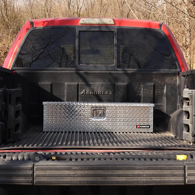 FORWODE 39 Inch Truck Bed Tool Box, Heavy Duty Aluminum Truck Storage Organizer for Pickup Truck Bed RV Toolbox with Handle and Lock - Silver
