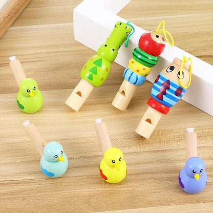 7Pcs Wooden Whistle for Kids, Cute Cartoon Animal Bird Whistle Set, Musical Instrument Early Learning Props Party Favors for Girls Boys