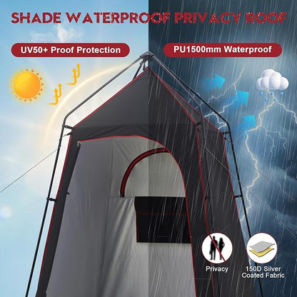 Camping Shower Tent, Portable Outdoor Privacy Shelter for Showering & Changing, 7.2 FT Easy-Setup Toilet Tent with Floor & UPF 50+, Ideal for Hiking, Fishing, Beach