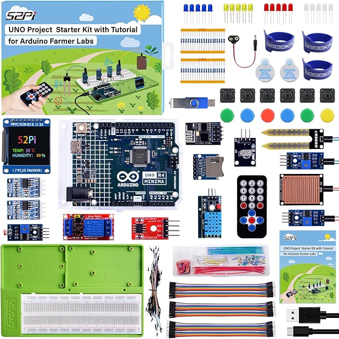 GeeekPi UNO R4 Minima Project Starter Kit with Tutorial for Smart Farm, Beginners and Engineers (UNO R4 Minima Included)