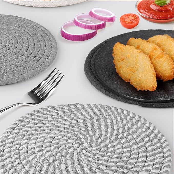 8" Trivets for Hot Dishes, Hot pots and Pans,6 Heat Resistant Hot Pads and Storage Basket 1 Pack,Pot Holders for Kitchen, Hot Plate Mats for Kitchen Countertops