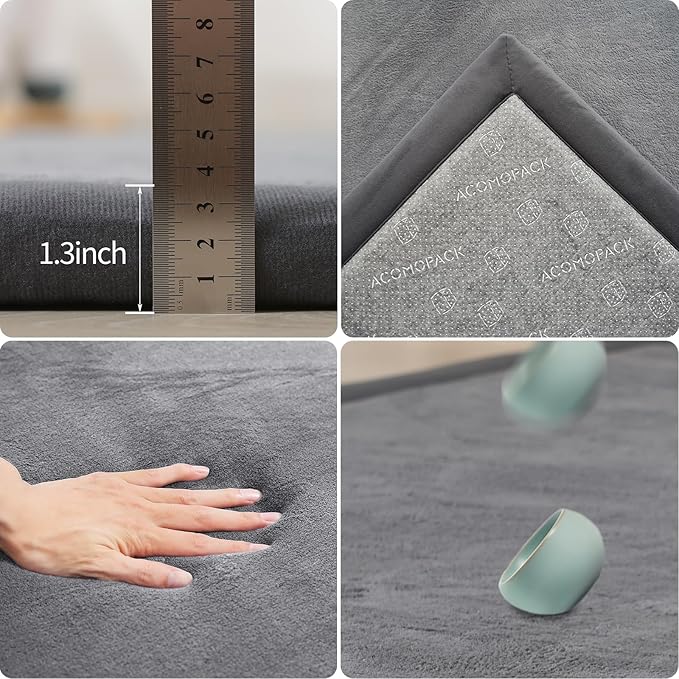 ACOMOPACK Baby Play Mat for Floor 1.3" Thick Memory Foam 50x50 Soft Velvet Playpen Mat for Kids,Infants,Toddlers,Tummy Time Crawling Mats with Non-Slip Bottom,Yoga,Tatami,Nursery Rug（Dark Grey）