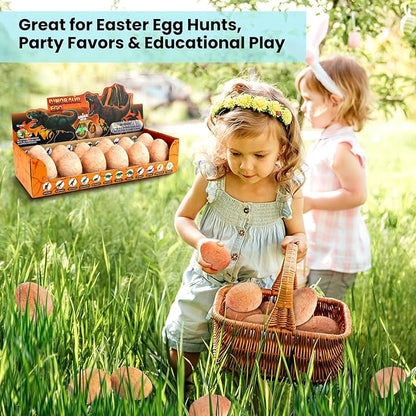Dino Eggs Excavation Dig Kit-12 Unique Dinosaur Eggs with Educational Learning Cards -Easter Eggs STEM Science Activities - Educational Toy Gift for Kids Boys Girls Age 3+