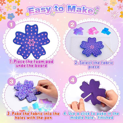 MDINGTD Toys for 4 5 6 7 8+ Year Old Girls, Poke Art Flower Bouquet with 8 Flowers & 2 Butterflies Arts and Crafts for Girls Ages 4-8 DIY Creative Activity Birthday Xmas Gifts Craft Kits