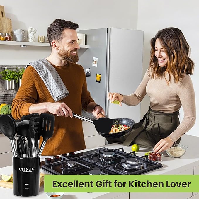 Large Cooking Utensils Set, Stainless Steel Handle Spatula Set, Heat Resistant