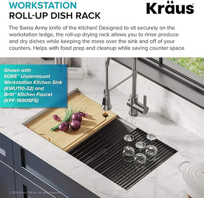 Kraus Multipurpose Workstation Sink Roll-Up Dish Drying Rack, Colander and