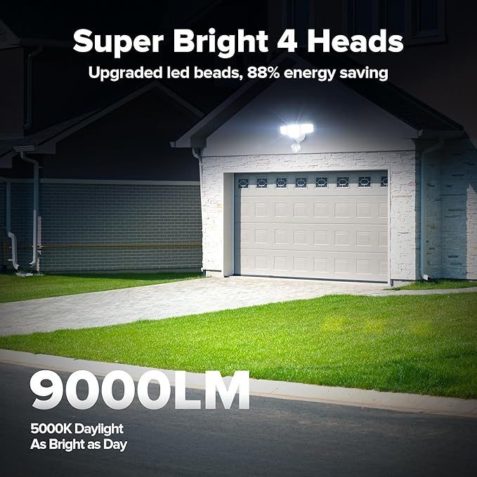 LUTEC 80W 9000LM LED Security Lights Motion Sensor Outdoor Lights, 4 Head LED
