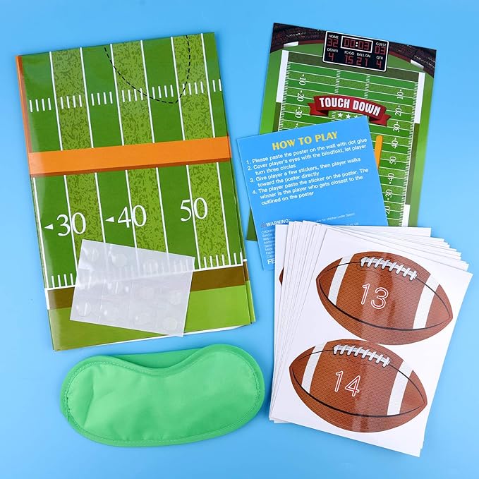 FEPITO Pin The Football Game for Kids, Birthday Party Game with 24 Pcs Football Stickers for Party Decorations