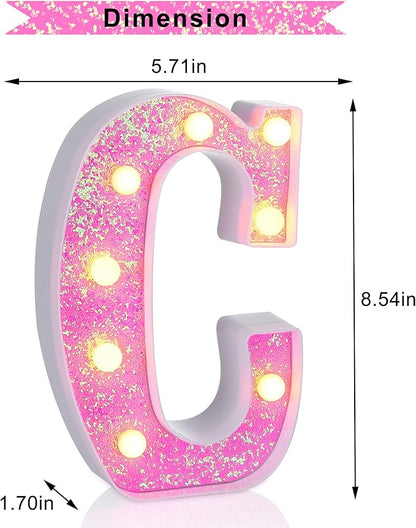 Foaky Pink Light up Letters，Pink Party Decorations,Girls Room Decor,Glitter Light Up Letters,Alphabet Letter Sign for Night Light Birthday Party Girls Gifts, Home Bar Decoration（C）