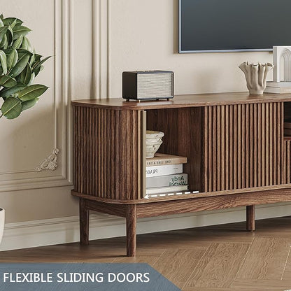 CHUWELL 86.6'' Fluted TV Stand for 75/80/85 Inch TVs, Mid Century Modern