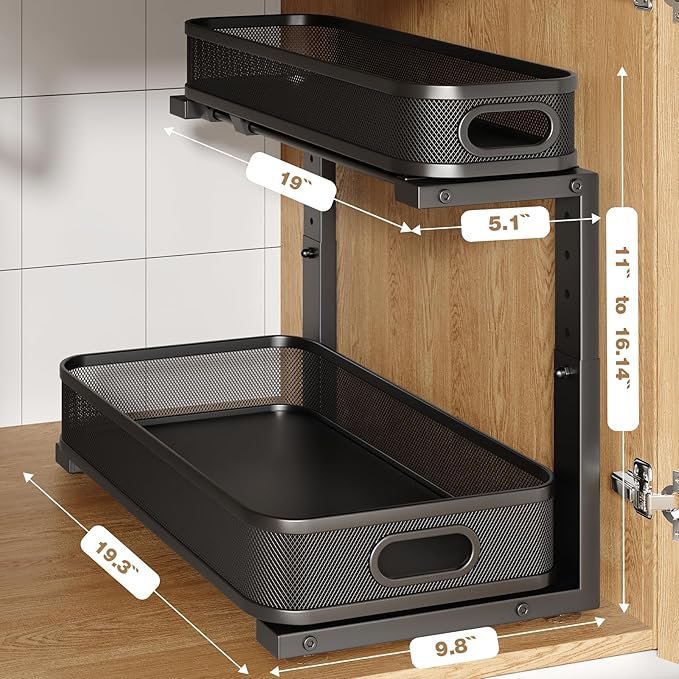 2 Pack 19.3IN-Depth Under Sink Organizer