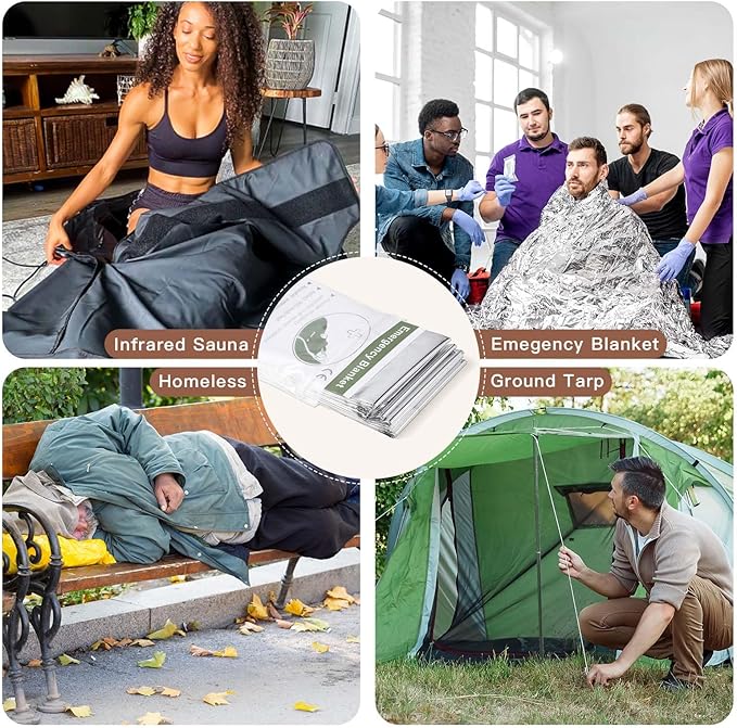 Kanayu 100 Pack Emergency Thermal Blankets Bulk 64 x 84 Disposable Foil Space Blankets for Survival First Aid Camping Hiking Outdoor
