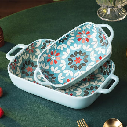 ONCCI Ceramic Baking Dish Set, 2-Piece Hand-painted Porcelain Rectangular