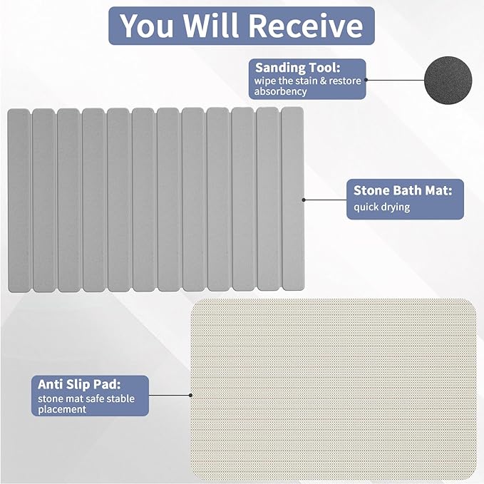 Large Stone Bath Mat 31.5 x 19.7in, Quick Dry Stone Drying Mats