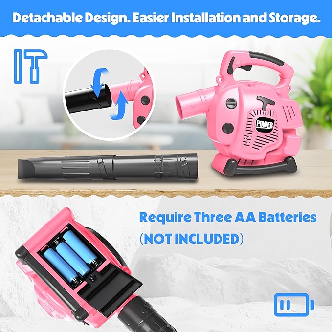 Toy Choi's Leaf Blower Toy Tool Pretend Play Series,Pink Outside Construction Toddler Toys with Saw,Outdoor Preschool Gardening Kids Tool Set Gift for 2 3 4 5 6 Boys and Girls