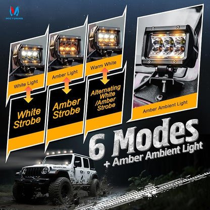 MICTUNING K1 4 Inch 36W Amber White LED Light Pods 6 Modes Dual Color Spot Off Road Light Cube Spot Strobe Lights Driving Offroad Ditch Lights for Truck Jeep, Pair