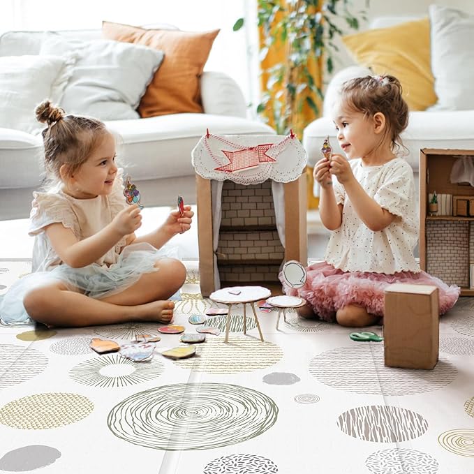 Foldable Baby Play Mat, PIGLOG 0.6 inch Waterproof Playmats for Babies and Toddlers Kids, Safe Foam Playmat for Tummy Time, 50“x50” Playpen Mat, Reversible Portable Baby Floor Mat for Infant, Circle