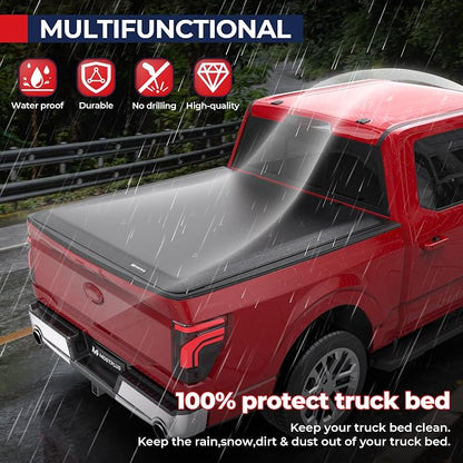 MOSTPLUS 5.5FT Tri 3-Fold Soft Fold Truck Bed Tonneau Cover Compatible for 2009-2014 Ford F150 F-150 Styleside (Excl Raptor Series) 67Inch