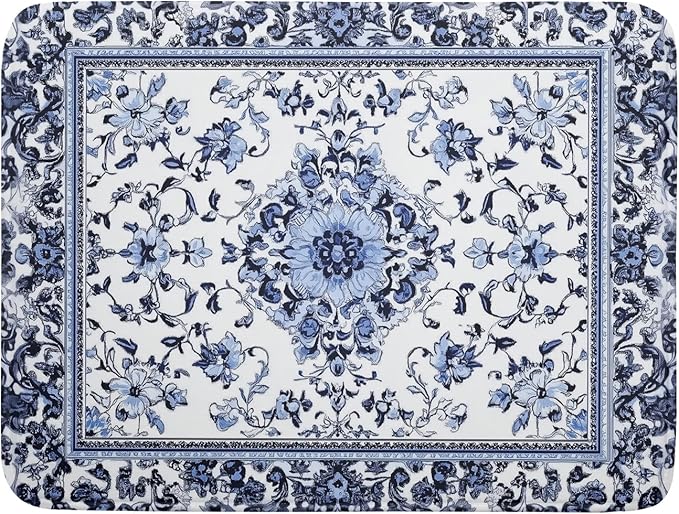 Boho Floral Dish Drying Mat 18x24 Inch Blue Leaves Kitchen Drying Pad
